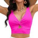 LookbookStore Tankini Tops for Women Cut Out Long Bikini Top Twist Knot Padded Adjustable Swimsuit Tops Only Resort Wear Size M