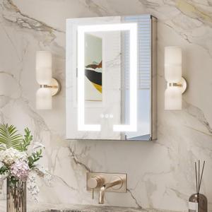 TokeShimi 16x24 Led Medicine Cabinet with Lights 3 Colors Dimmable, Lighted Medicine Cabinet Mirror with Outlet and Defogger,2-Side Front Lit Bathroom Mirror with Storage, Surface Mount or Recessed