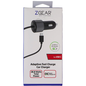 ZGear 28.8W USB-C Adaptive Fast Charge Car Charger - Black