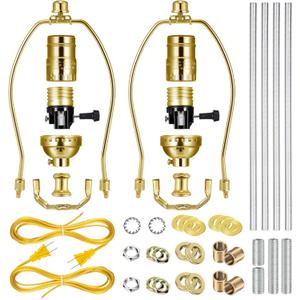 2 Sets Make-a-Lamp Kits - Table Repair or DIY Wiring Kits With 8'' Harp, 12'' Pipe, 3-Way Socket, 8 ft Cord, and All Hardware Parts for Creating DIY Antique Lamp Designs (Bronze)