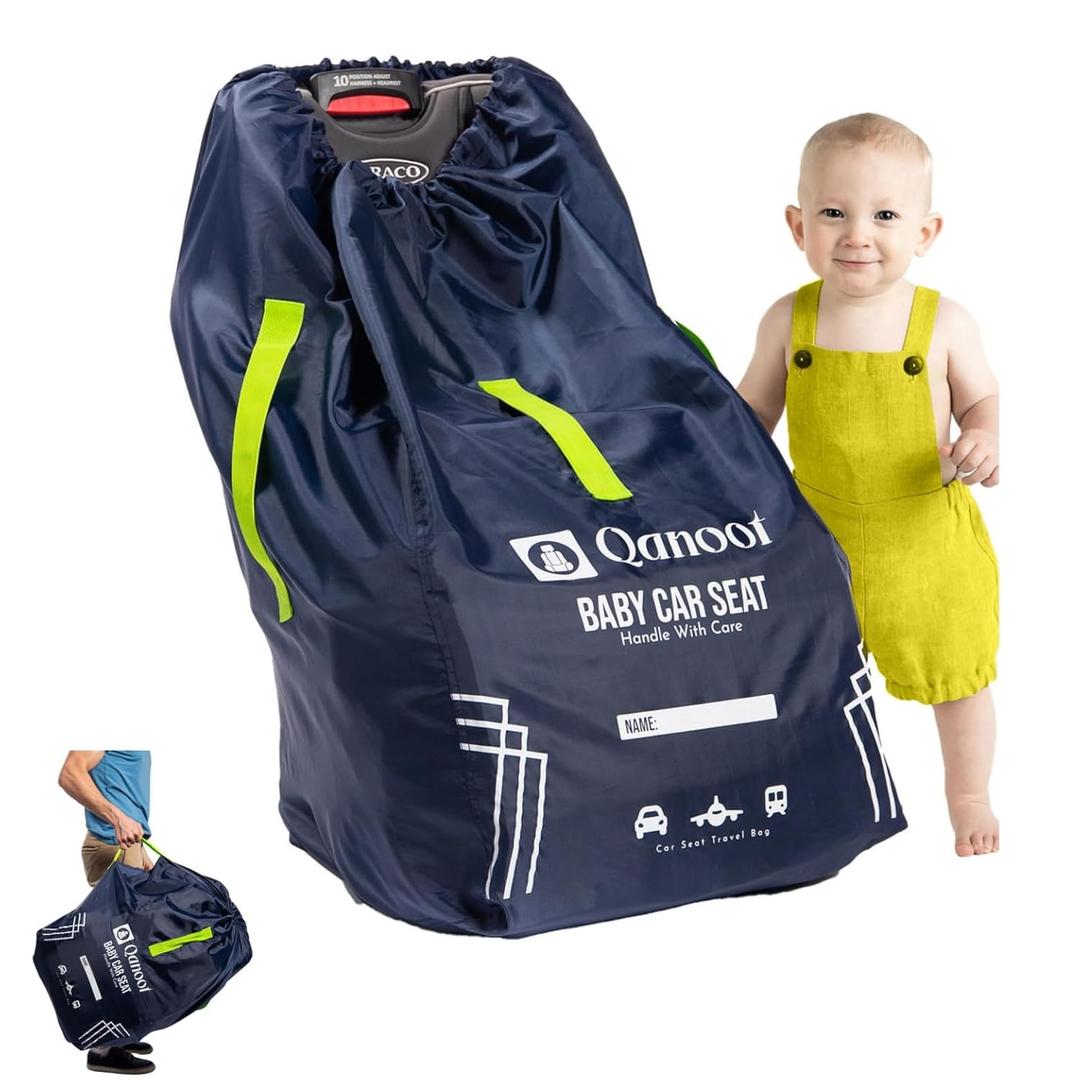 Qanoot Infant Car Seat Travel Bag for Airplane - Durable Gate Check Bag for Car Seats that fits easily on Convertible Car Seats, Infant Carriers & Booster Seats (Hand Carry Bag, Blue)