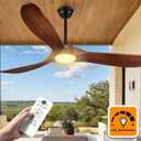 52 Inch Ceiling Fans with Lights and Remote Control, Outdoor Ceiling Fan with Light Solid Wood 3 Blade Propeller Ceiling Fan, Quiet High CFM Damp Rated Outdoor Fan for Patios Farmhouse, Dark Walnut