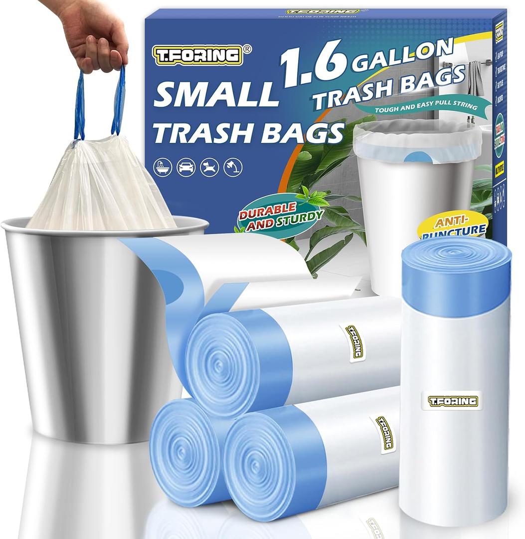 1.6 Gallon Mini Trash Bags Drawstring - 120 Count Strong Small Garbage Bags Unscented,White Trash Can Liners Strong Little Waste Basket Bags 6 Liter for Home Bathroom Office Car