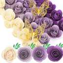 Gilprop 36 Pcs 3D Rolled Artificial Roses Paper Flowers for Crafts Graduation Cap Decoration Wall Decor Mini Crafts DIY Gift for Graduation Wedding Shadow Box Frame Cake Topper, Purple