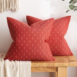 MIULEE Pack of 2 Christmas Decorative Burlap Linen Throw Pillow Covers Modern Farmhouse Pillowcase Rustic Woven Textured Cushion Cover for Sofa Couch Bed 16x16 Inch Christmas Red
