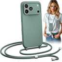 Blaspins Crossbody Lanyard Strap Case for iPhone 17 Pro Max, Hands-Free Neck Cross Body Wrist, Adjustable Rope Removable, Drop Protection Silicone Case 6.9 inch, 150 cm Strap, iP17PM - Pine Green