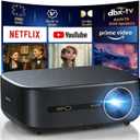 Alvar Smart Projector 2026 Upgraded, 2500 ANSI, 4K Supported, Built in NetfIix App, DoIby Audio & 50W Speakers, Auto Focus, WiFi 6, Bluetooth 5.3, Home Theater & Outdoor Movie Projector, Black