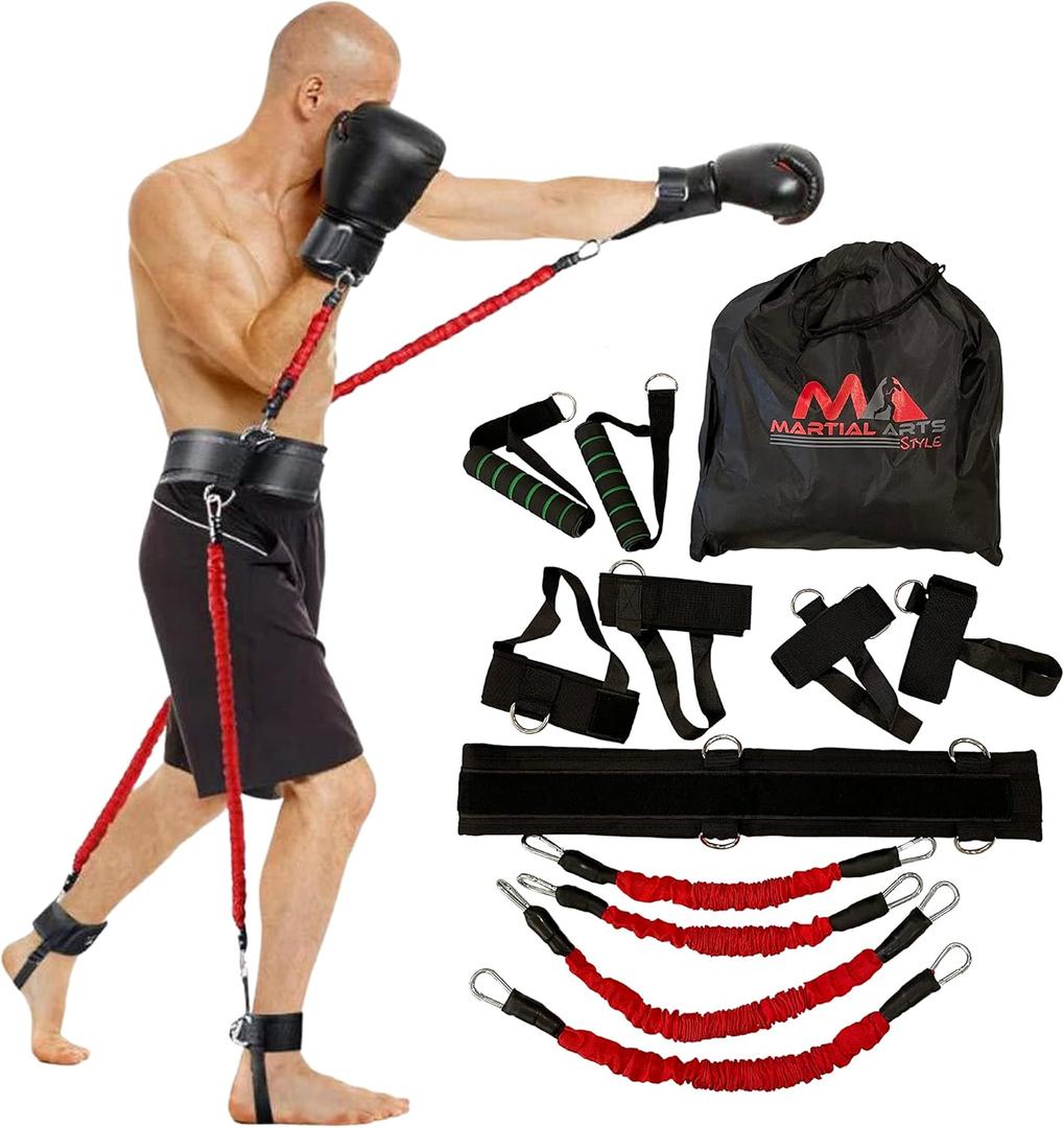 Boxing Resistance Bands for MMA Martial Arts Resistance Training at Home for Punches/Kicks, 150lbs Exercise Bands Full Body Fitness Workout to Enhance Explosive Power/Speed/Agility (Red Color)