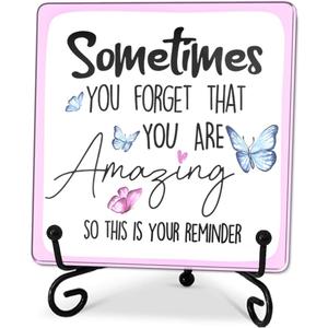 4"X4" Acrylic Plaque With 1 Metal Support-Sometime You Forget You're Awesome-Inspirational Acrylic Sign For Women Men Friends- Appreciation Gifts & Decorations For Home Desk Room Office Shelf-A26