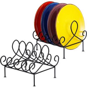 Tandefio 2 Pcs Plate Rack 4 Place Plate Holder Multiple Plates Display Stands 4 Tier Metal Dinnerware Display Stand China Platters Vertical Racks Setting for Cabinet Kitchenware Storage Organizer