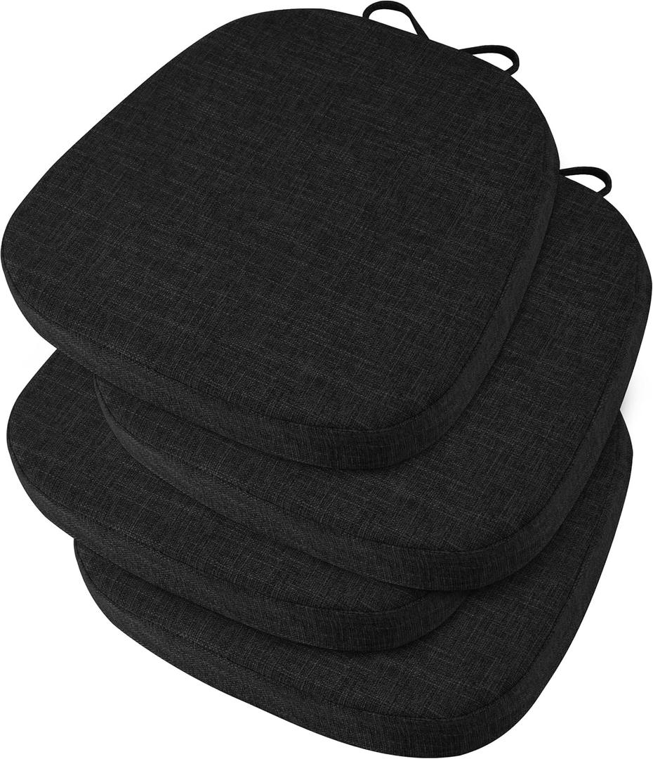 OVOV 14x14 Chair Cushions for Metal Dining Chairs Set of 4 Non Slip Thick Textured Chair Pads for Dining Chairs with Ties and Removable Cover (4, Black)