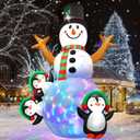 6.3 FT Christmas Inflatable Snowman Outdoor Decoration with Build-in Multicolor LEDs, Snowman with 3 Penguins Blow Up Inflatables Christmas for Yard Garden Lawn Xmas Holiday Decor