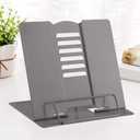 MSDADA Desk Book Stand Metal Reading Rest Book Holder Angle Adjustable Stand Document Holder Portable Sturdy Lightweight Bookstands-Textbooks Tablet Music Books Cook Recipe (Grey)