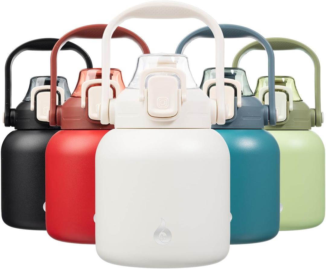 BJPKPK Insulated Water Bottles with Straw, 27 oz Cute Water Bottles with Handle, BPA Free Stainless Steel Metal Thermo, Easy Carry Thermo for Men & Women, White