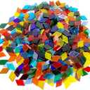 Lanyani Diamond Transparent Glass Mosaic Tiles, Rainbow Cathedral Stained Glass Sheets Pieces for Crafts, Assorted Colors, 17oz