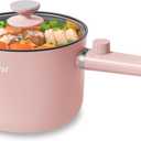 Topwit Hot Pot Electric, 1.5L Ramen Cooker, Portable Non-Stick Frying Pan, Electric Pot for Pasta, Steak, BPA Free, Electric Cooker with Dual Power Control, Over-Heating & Boil Dry Protection, Pink (1.6 Quarts)