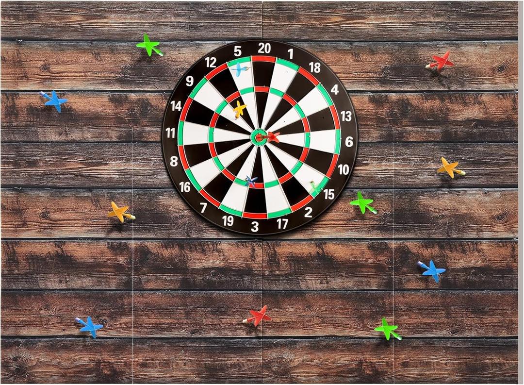 Extended Length Dart Board Wall Protectors for Professional Darts, 47'' x 35'' x 0.5 Thick Dartboard Surround Backing Felt Wall with Removable Adhesive Tabs (Wood Color)