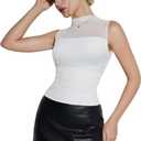 SUUKSESS Women Sexy Mesh Sheer Crop Tank Tops Sleeveless Ruched Going Out Tops (White, L)