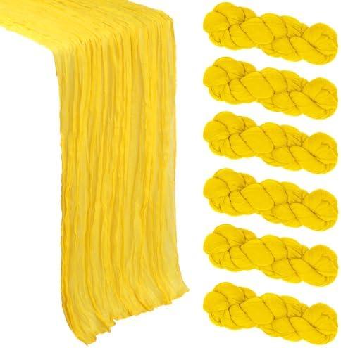 6 Pack Yellow Cheesecloth Table Runner 10Ft Gauze Cheese Cloth Table Runner Boho Sheer Rustic Fabric for Party Decor Baby Shower Wedding Centerpiece Home Table Decorations