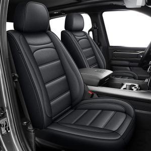 Seat Covers Fit for Dodge RAM 1500 2002-2024 2025 2026: Compatible with RAM 1500 2500 3500 Crew Double Quad Cab Truck Pickup Car Seat Cover Faux Leather Seat Covers(Curved Bench, Full Set, Black)