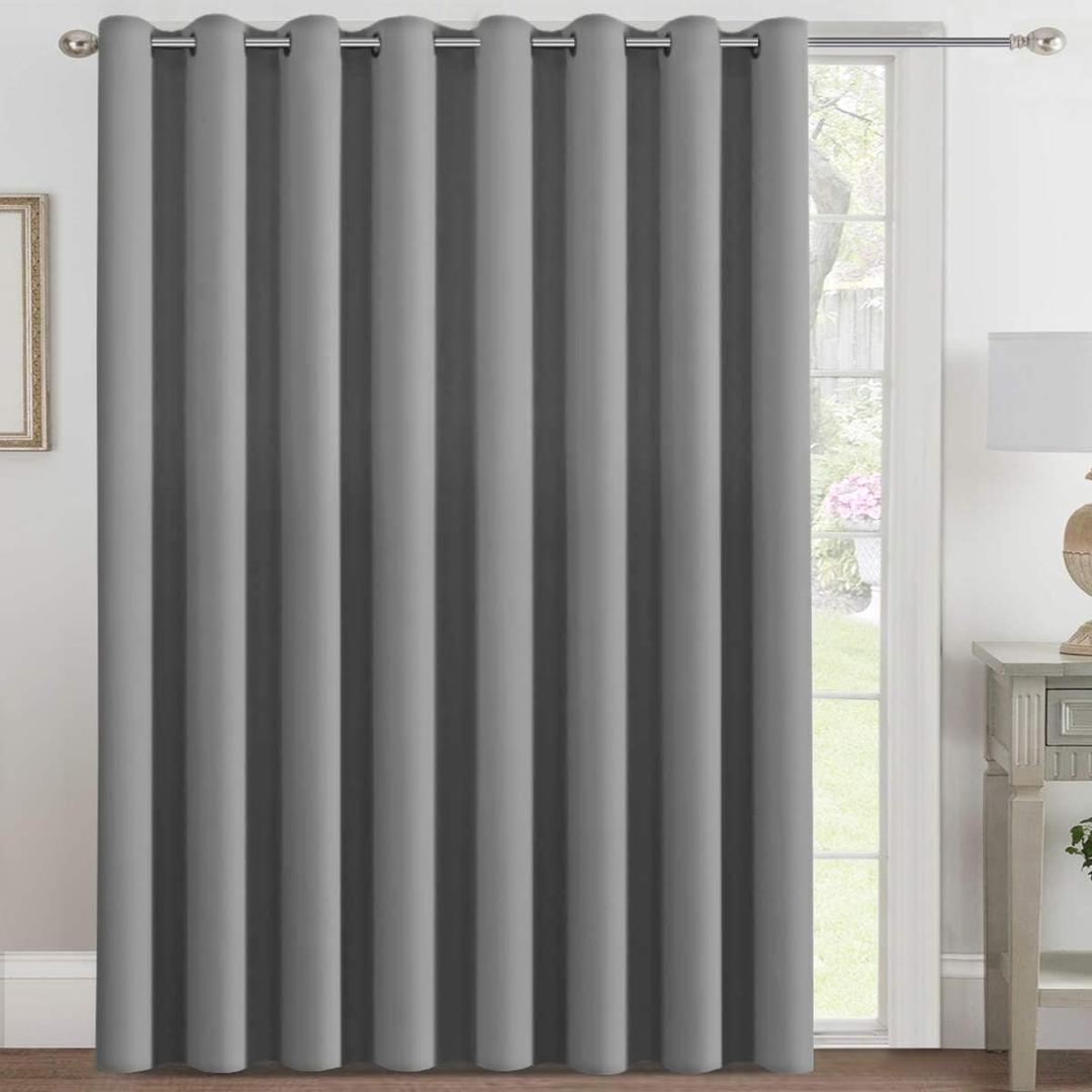 H.VERSAILTEX Blackout Patio Curtains 100 x 96 Inches for Sliding Door Extral Wide Blackout Curtain Panels Thermal Insulated Room Divider - Grommet Top, 8' Tall by 8.5' Wide - Dove Grey