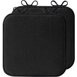 puredown Chair Cushions for Dining Chairs, Set of 2 Memory Foam Seat Cushions with Non-Slip Backing & Ties, 16" x 16" x 1.5", Comfortable & Supportive Dining Chair Pads for Kitchen, Black