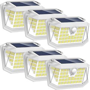 LANSOW Solar Motion Lights Outdoor 6 Pack, 188 LED/3 Modes, Motion Sensor Outdoor Lights, IP65 Waterproof 270 Lighting, Solar Powered Security Flood for Outside Yard Garden Wall(White)