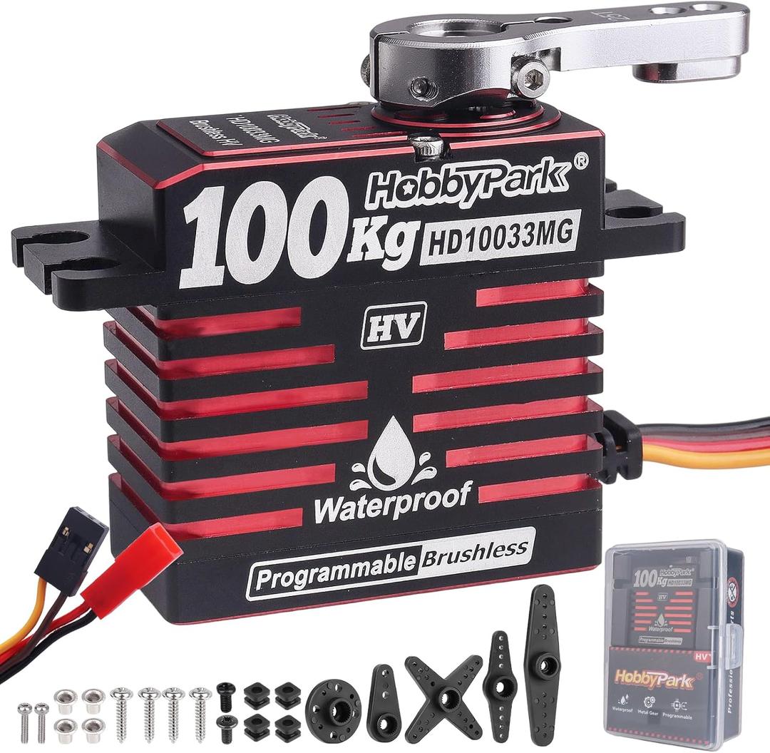 HobbyPark Waterproof 1380oz-in 100KG Servo 16.8V HV Servo High Torque Servo Brushless Motor Full Metal Gear RC Servo Programmable for 1/8 1/10 RC Crawler Truck RC Car Buggy Robotic Control Angle 180