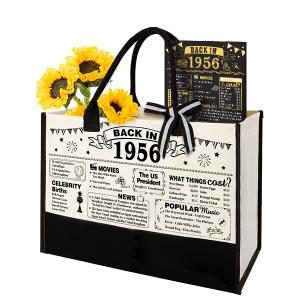 YeohJoy 70th Birthday Gifts for Women Canvas Tote Bag, Unique 70 Years Old Birthday Gifts for Aunt Mom Wife Friends Sister Her, EST.1956 Handbag & Makeup Bag & Back in 1956 Poster