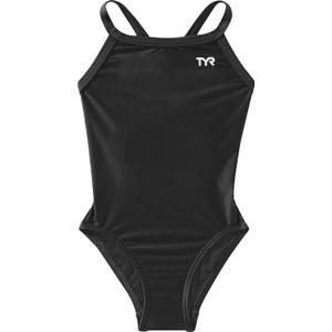 TYR Sport Girls' Solid Diamondback Swim Suit (Black, 24)