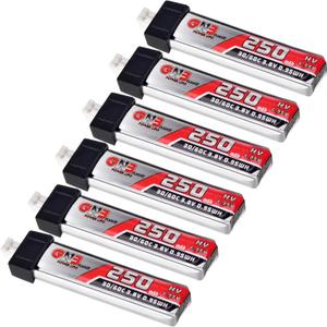 6pcs 250mAh 1S Battery 3.8V LiHV 30C/60C JST-PH2.0 Connector LiPo Battery for FPV Racing Drone