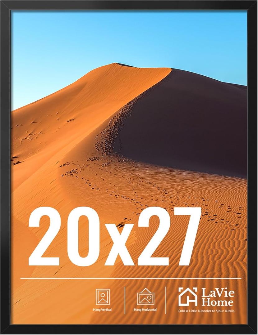 LaVie Home 20x27 Picture Frame for Wall Display, 20x27 Black Picture Frame with HD Plexiglas, 20 x 27 Poster Frame 1 Pack, Display Frame for Vertical or Horizontal, Classic Collection