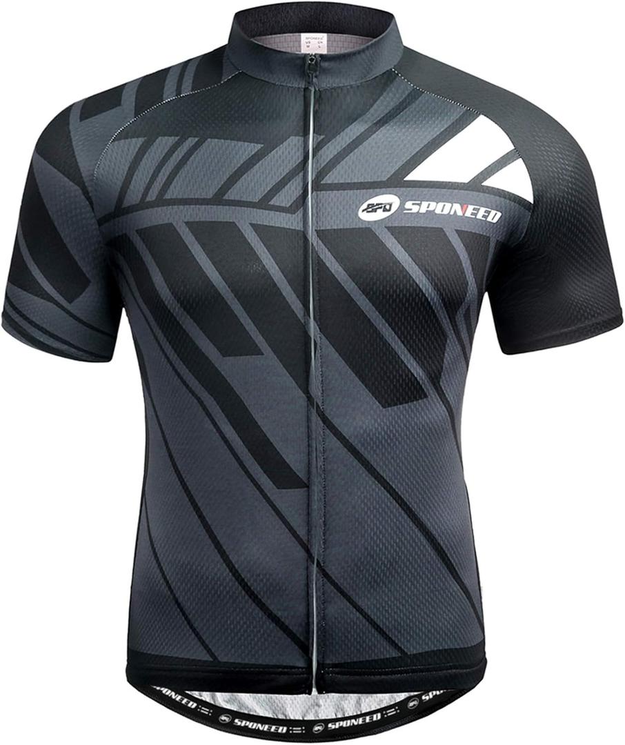 sponeed Men's Cycling Jerseys Tops Biking Shirts Short Sleeve Bike Clothing Full Zipper Bicycle Jacket with Pockets 3XL
