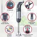 Mueller Multistick 800W 4-in-1 Immersion Blender Handheld, 12 Speed Hand Mixer - Turbo Boost, Heaviest Duty Copper Motor, Titanium Blades Hand Blender, Milk Frother Wand, Whisk, Beaker, Chopper, Grey