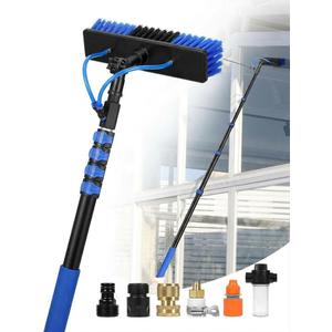 Water Fed Pole Kit, 30FT Solar Panel Cleaning Pole with Extendable Handle, 180° Rotatable Brush Head & 65.6FT Hose, Household & Outdoor Window Cleaner Tool for Caravan Solar Panel Deck
