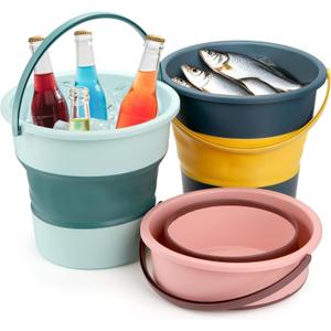 3 Pack Collapsible Plastic Bucket, 2.6 Gallon/10L Foldable Round Tub with Handle, Folding Portable Fishing Water Pail, Space Saving Outdoor Waterpot for Garden Camping Car Mop Cleaning Beach