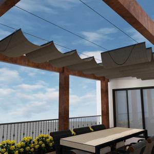 Windscreen4less 4' x 12' Retractable Sun Shade Canopy Cover Sliding Wave Shade Sail for Pergola Patio Deck Yard Gazebo Outdoor (Brown)