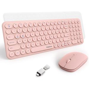 Wireless Keyboard and Mouse Combo 2.4GHz USB Ultra-Thin Cute Cordless Compact-Sized Silent Retro Computer Keyboard & Mouse Set for Office PC Computer,Laptop,Windows,Mac,Microsoft,Tablets(Peach Pink)