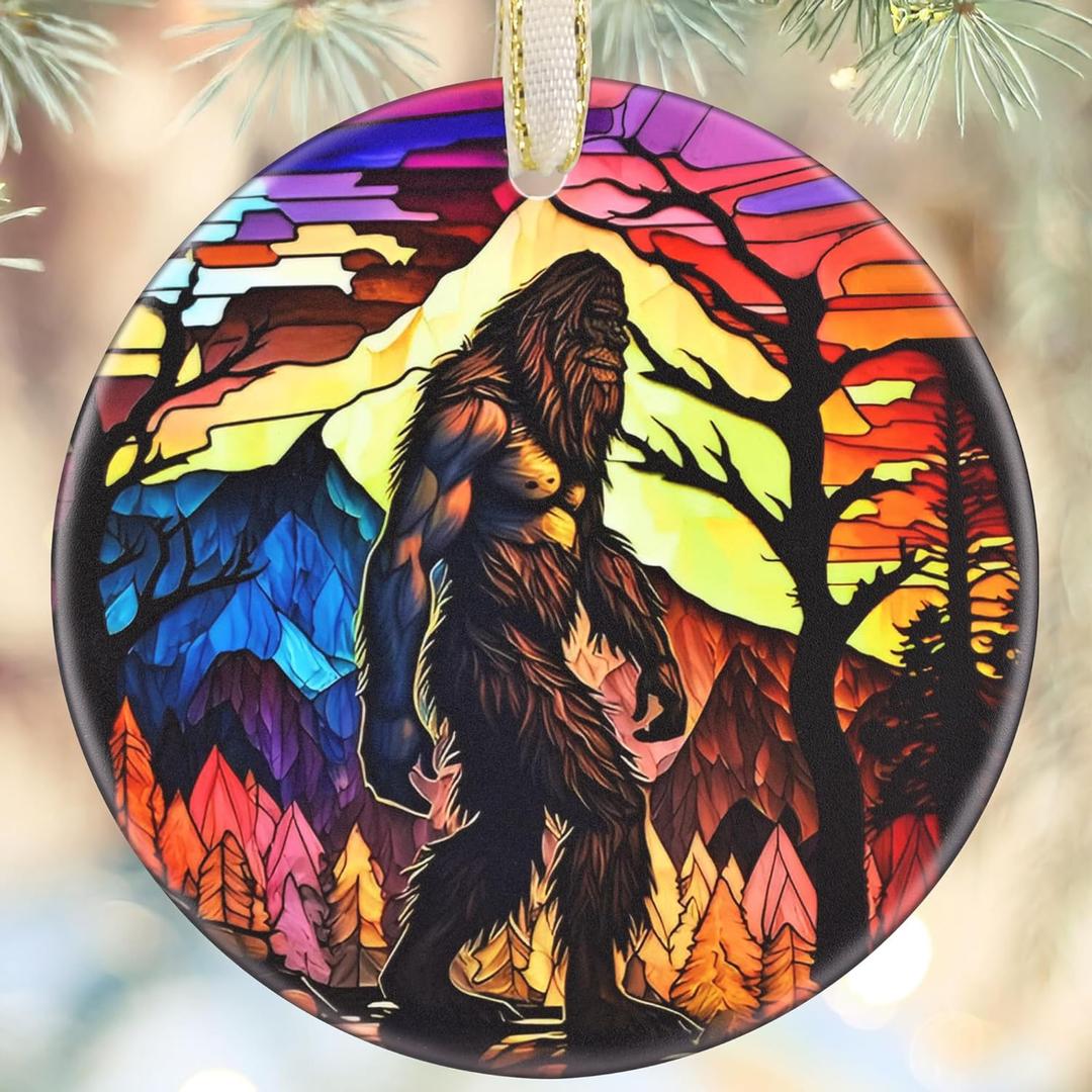 Christmas Ornaments, 3.5 Inch Ceramic Bigfoot Hanging Ornament, Christmas Tree Ornaments, Gifts for Boyfriend, Xmas Gifts, Unique Gift Idea, Perfect for Holiday Party, Tree, Window, Wall Decor (Mythology Sasquatch)