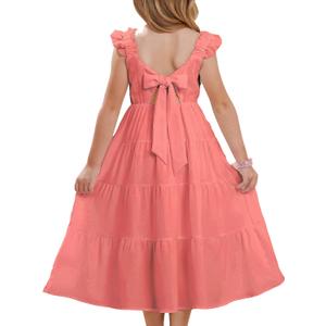 GRACE KARIN Girls Dress Summer Tie Back Party Dress Ruffle Sleeve Smoke Tiered Special Occasions Maxi Tween Dresses Size 12Y