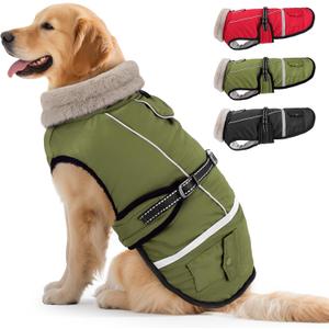 Dog Coat, Warm Dog Winter Coat Reflective Jacket Waterproof Fleece Vest, Pet Jacket Cozy for Cold Weather, Dogs Snowsuit Windproof, Adjustable Buckle for Large Dogs (Green)