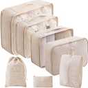 Packing Cubes for Travel - 7 Set Luggage Organizer Bags for Family, Mesh Breathable Travel Packing Cubes for Suitcases Durable Essentials Bags Set with Large Toiletries Bag(Beige)