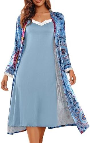 Ekouaer Women's Sexy Nightgown with Robes Set 1 Piece Lace Full Length Knit Soft Nightwear Lightweight Bathrobes  Size S Ekouaer Women's Sexy Nightgown with Robes Set 1 Piece Lace Full Length Knit Soft Nightwear Lightweight Bathrobes  Size S