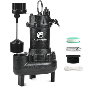 FLUENTPOWER 3/4HP 5000GPH Sewage Effluent Pump, Cast Iron Ejector Submersible Sewer Pump, with Automatic Vertical Float Switch for Basement Residential Septic Basin, 10 ft Cord, 2" NPT Discharge