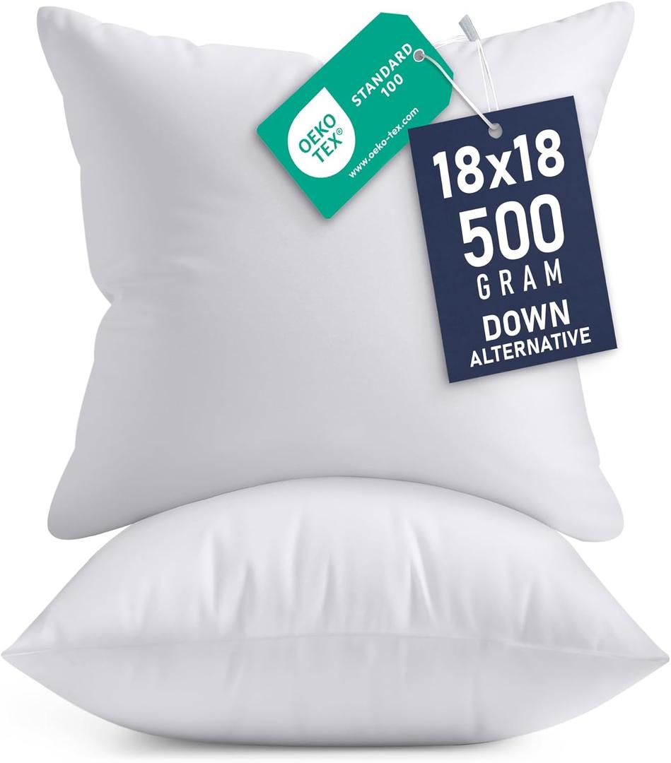 Utopia Bedding Throw Pillows Insert (Pack of 2, White) - 18 x 18 Inches Bed and Couch Pillows - Indoor Decorative Pillow