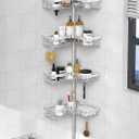 4-Tier Shower Caddy/Shower Organizer - Corner Standing Tension Pole Adjustable 25-114.2 inches Built in 2 Soap Holder Rustproof Silver Finish