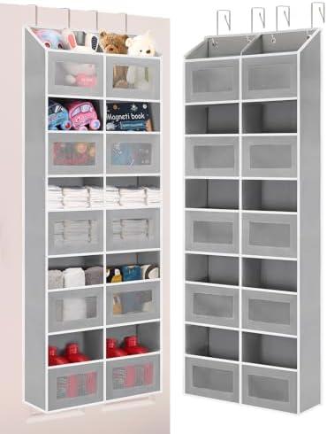 Wakaye Over the Door Organizer Hanging- 10 Compartments, 80 lbs Load Behind Door Stuffed Animal Storage, Extra Large Toys Storage Organization for Bedroom, Bathroom, Nursery, Shoes, Diaper (grey)