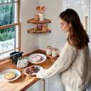 Demigo Floating Round Corner Shelves for Wall 2pcs - Acacia Wood Wall-Mounted Storage Shelves for Home Decor, Space Saving Displays for Living Room, Kitchen, Office, and Bedroom (Natural Brown)