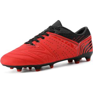 DREAM PAIRS Mens Sport Flexible Athletic Lace Up Light Weight Outdoor Cleats Football Soccer Shoes (6.5, Red/Black)