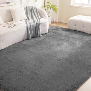 Amazon Basics Fluffy Washable Area Rug, Shaggy Carpet for Living Room, Bedroom, 5' W 7' L, Dark Gray